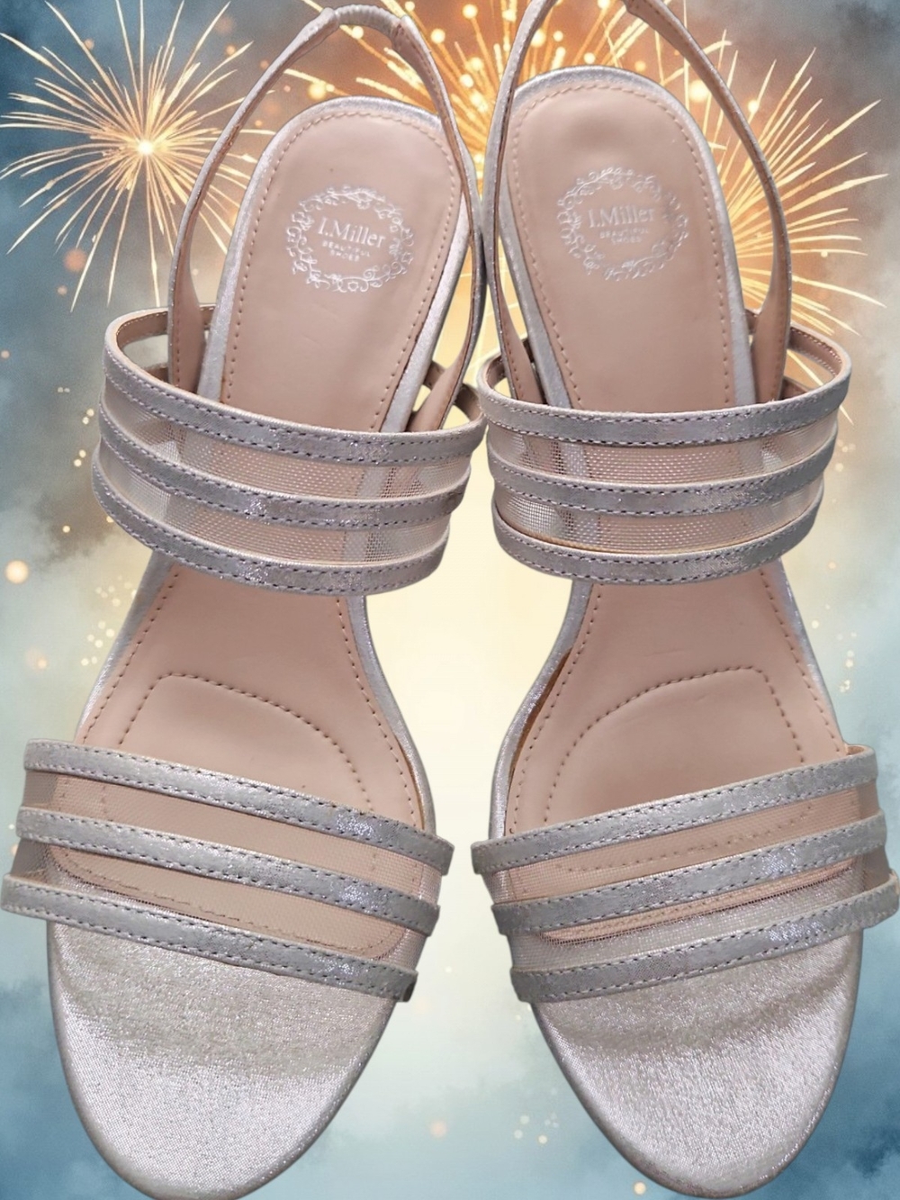 I. Miller Silver Mesh Strap Heeled "Valda" Sandals; 8 M